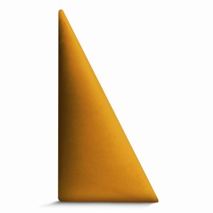 Panel ścienny 15x30 cm tapicerowany w kształcie trójkąta – Wezgłowie w kolorze musztardowym z tkaniny welurowej  