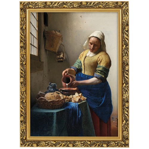 1. OBRAZ JOHANNES VERMEER ,,HET MELKMEISJE,, W ZLOTEJ RAMCE MAKOWCE 50 cm x 70 cm przodem.jpg