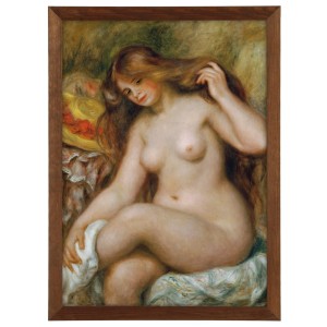 Reprodukcja obrazu w brązowej ramie w rozmiarze 70x50 cm -  PIERRE AUGUSTE RENOIR ,,BADENDE MIT BLONDEM, OFFENEM HAAR,,