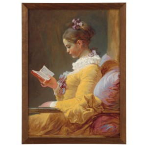 Reprodukcja obrazu w brązowej ramie w rozmiarze 70x50 cm - JEAN HONORÉ FRAGONARD ,,THE READER,, 