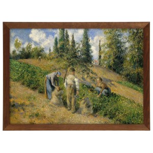 Reprodukcja obrazu w brązowej ramie w rozmiarze 70x50 cm - CAMILLE PISSARRO ,,THE HARVEST, PONTOISE,, 