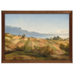 Reprodukcja obrazu w brązowej ramie w rozmiarze 70x50 cm -  ALEXANDRE CALAME ,,SWISS LANDSCAPE 1830,,