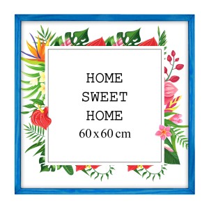 Ramka na zdjęcia 60x60 cm, drewniana w kolorze niebieskim