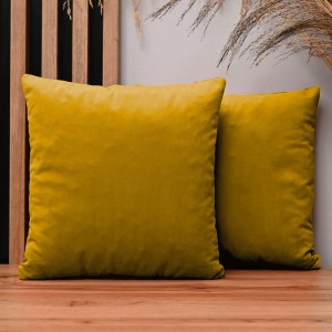 Dekoracyjna poszewka na poduszkę 50x50 cm w kolorze musztardowym z tkaniny welurowej