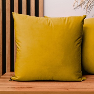 Dekoracyjna poszewka na poduszkę 45x45 cm w kolorze musztardowym z tkaniny welurowej