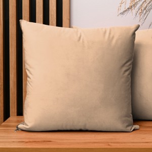 Dekoracyjna poszewka na poduszkę 45x45 cm w kolorze jasnobrązowym z tkaniny welurowej