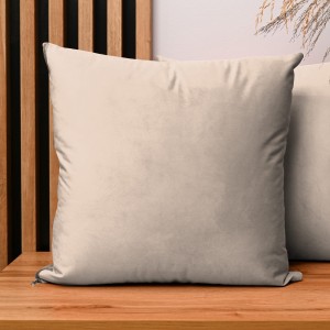 Dekoracyjna poszewka na poduszkę 45x45 cm w kolorze beżowym z tkaniny welurowej