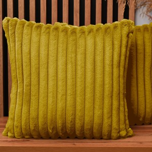 Dekoracyjna poszewka na poduszkę 60x60 cm w kolorze żółtym z imitacji futra z przeszyciami