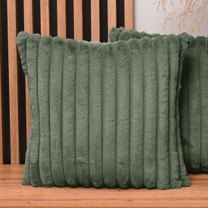 Dekoracyjna poszewka na poduszkę 50x50 cm w kolorze zielonym z imitacji futra z przeszyciami
