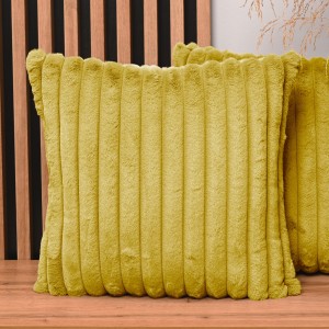 Dekoracyjna poszewka na poduszkę 50x50 cm w kolorze żółtym z imitacji futra z przeszyciami