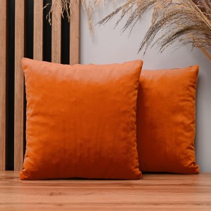 Dekoracyjna poszewka na poduszkę 35x35 cm w kolorze pomarańczowym z tkaniny welurowej