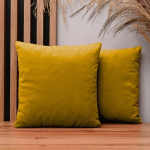 Dekoracyjna poszewka na poduszkę 35x35 cm w kolorze musztardowym z tkaniny welurowej