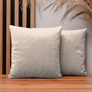 Dekoracyjna poszewka na poduszkę 35x35 cm w kolorze jasnobeżowym z tkaniny welurowej