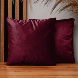 Dekoracyjna poszewka na poduszkę 35x35 cm w kolorze bordowym z tkaniny welurowej